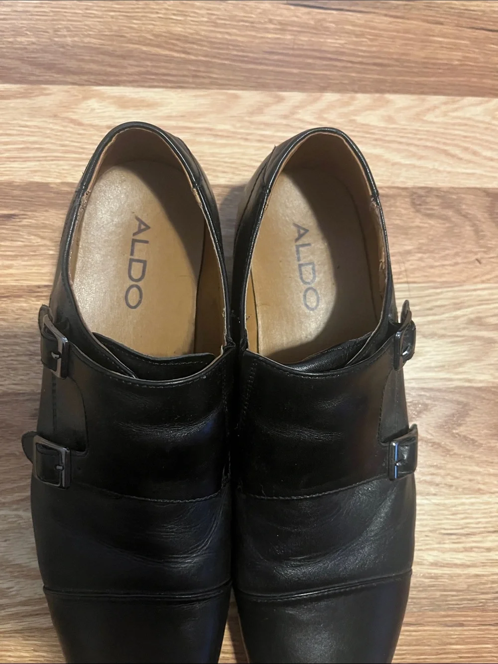 Aldo Black Leather Double Monk Strap Oxfords
